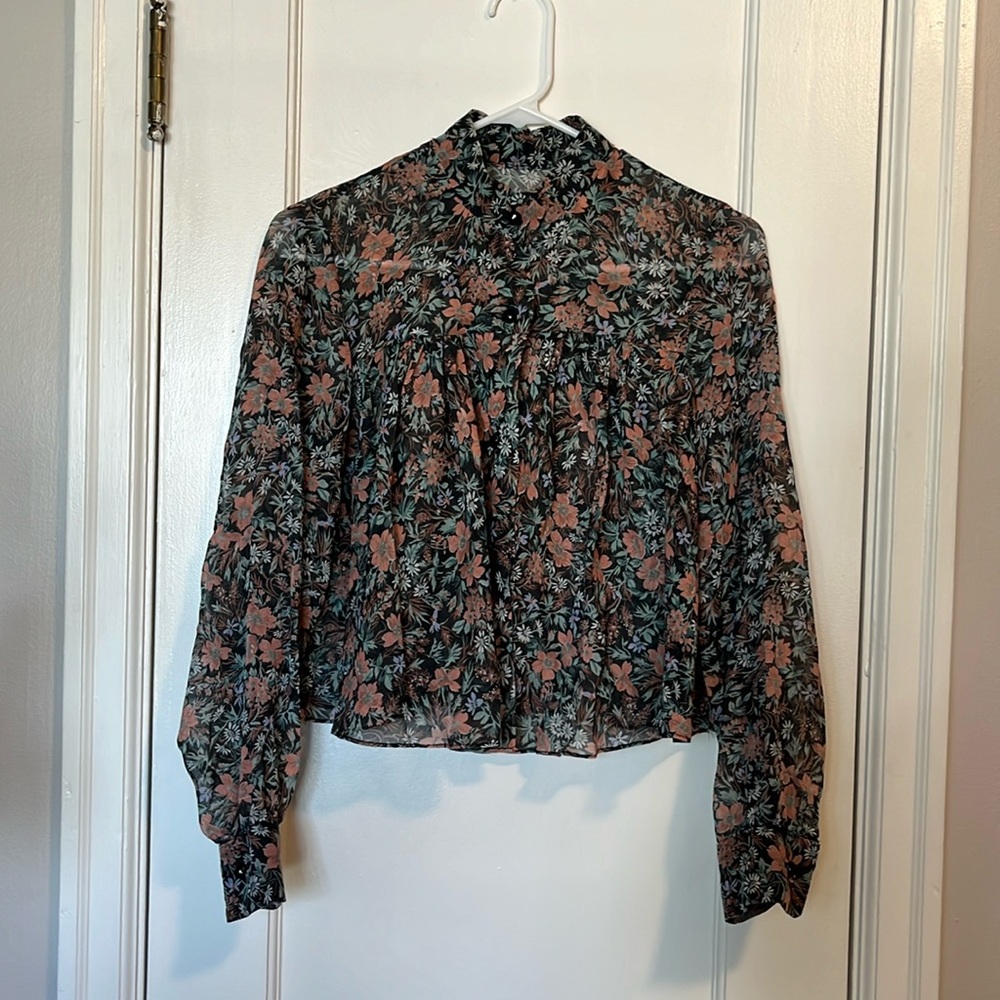 Handmade Sheer Cropped Floral Blouse